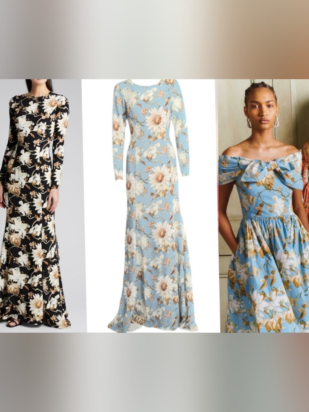 ^$5,990 NEW W. TAG OSCAR DE LA RENTA FRENCH BLUE DAISY SILK LINED LONG GOWN US 8